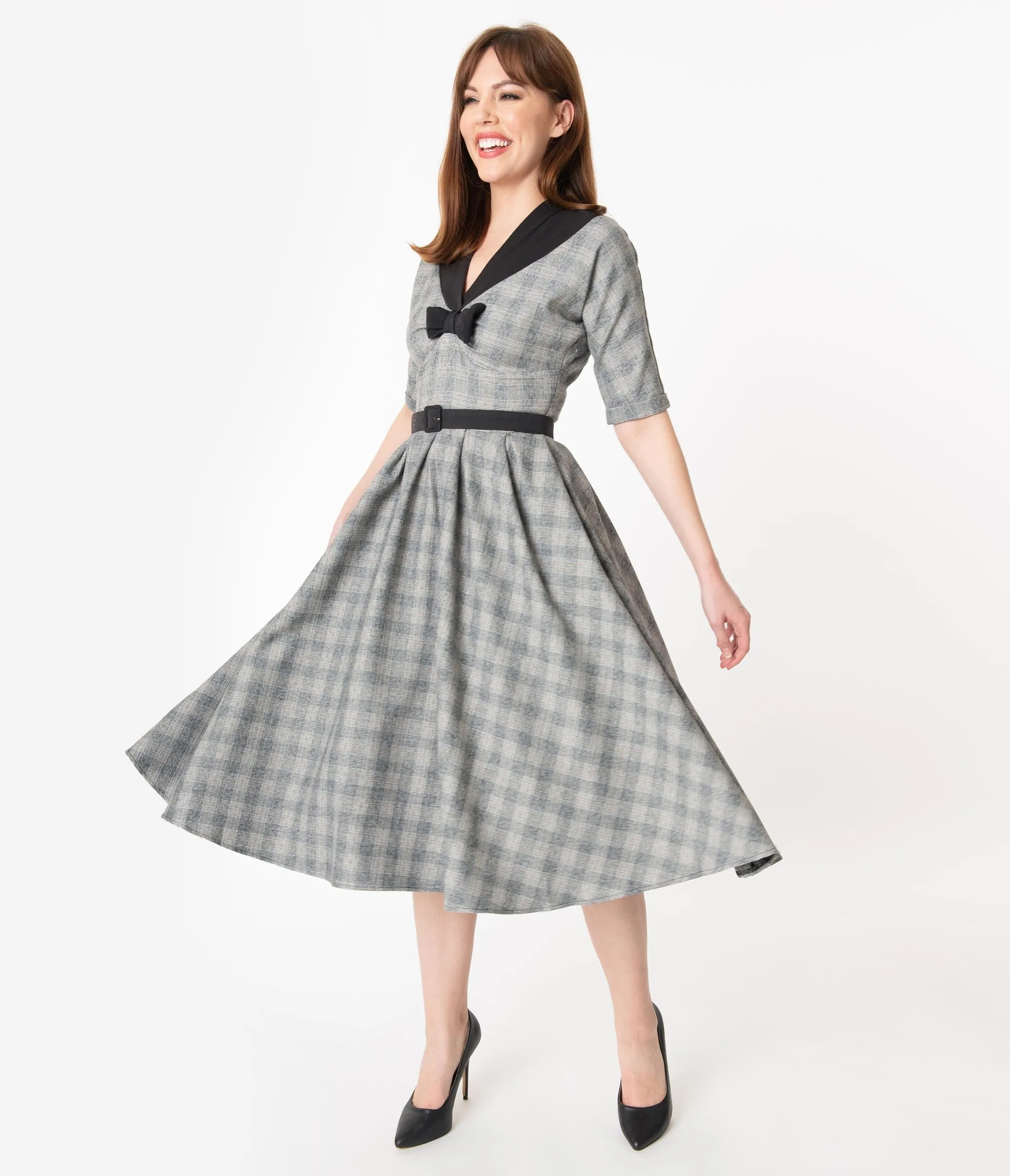 Miss Candyfloss 1950s Grey Check Maeby Swing Dress