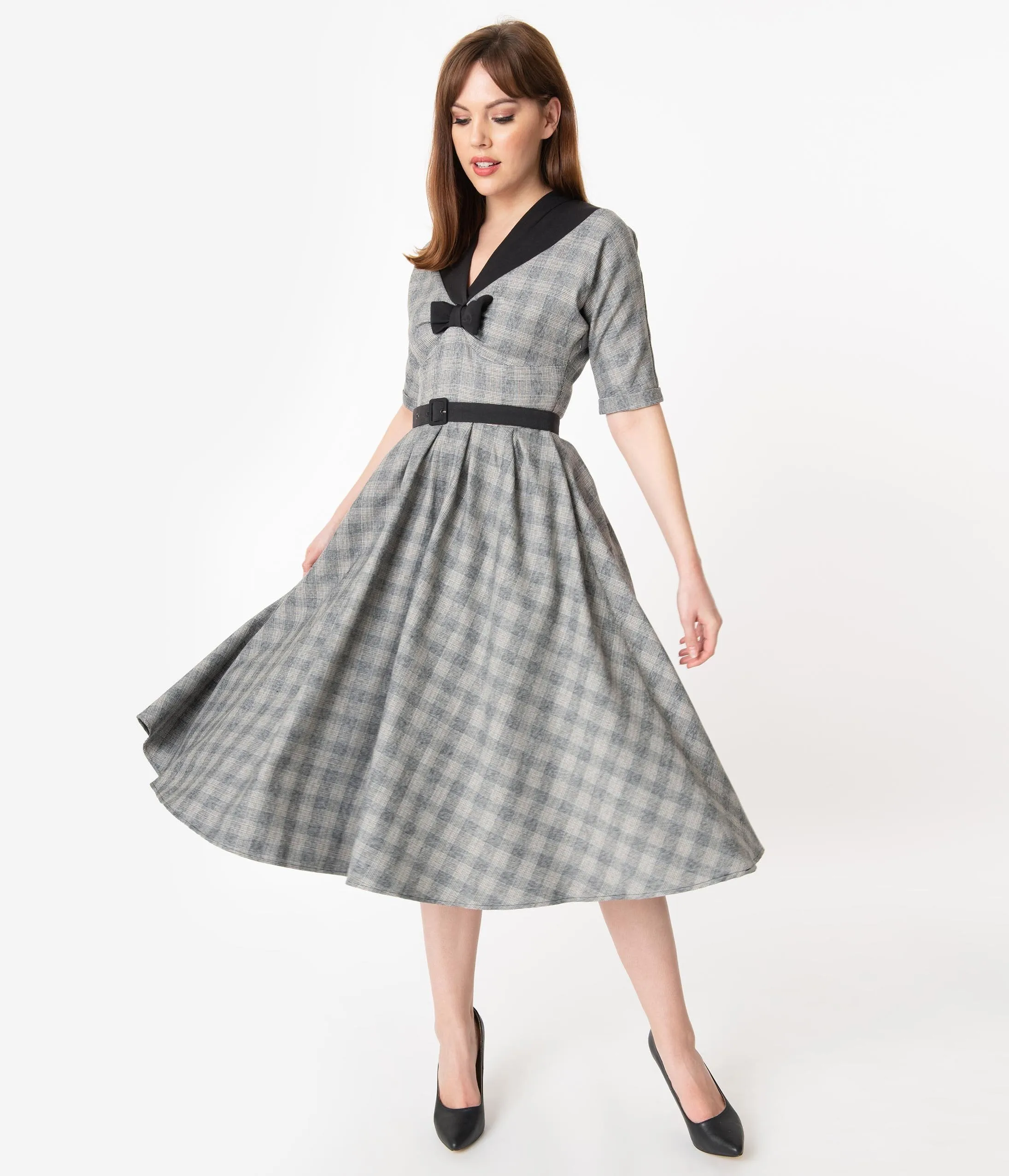 Miss Candyfloss 1950s Grey Check Maeby Swing Dress