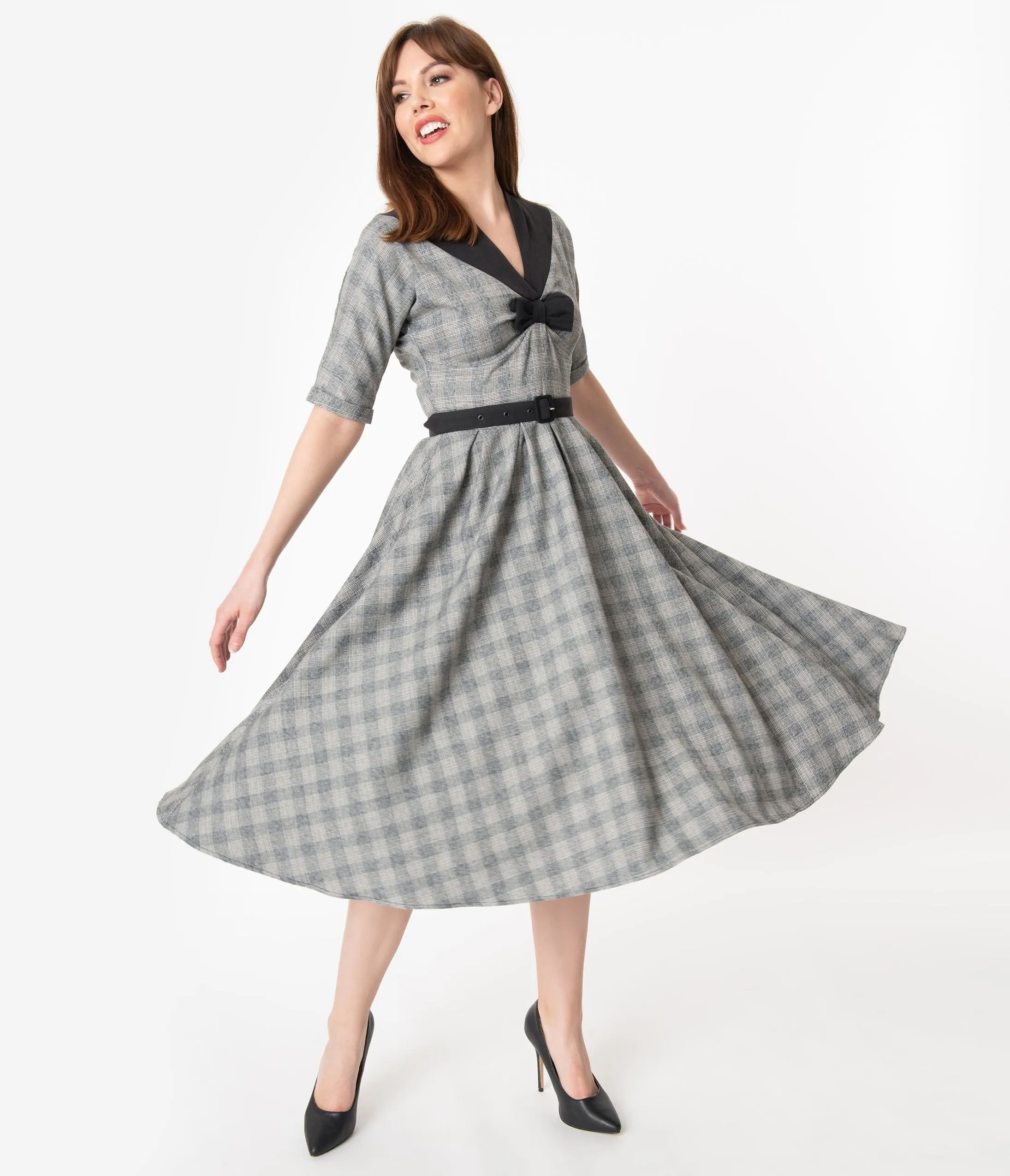 Miss Candyfloss 1950s Grey Check Maeby Swing Dress