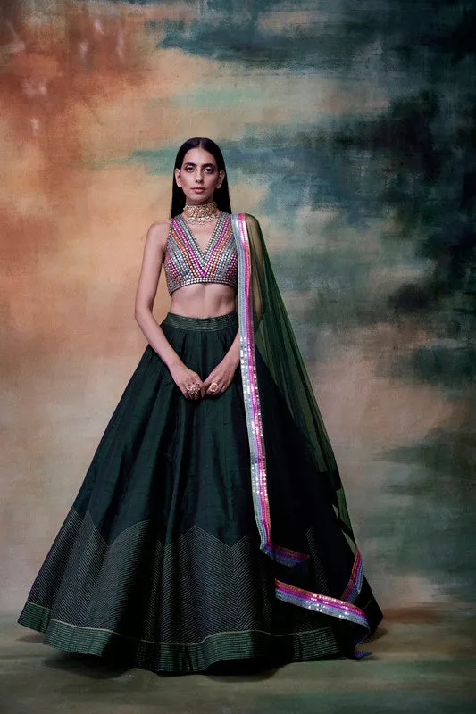 Multi strip blouse lehenga set