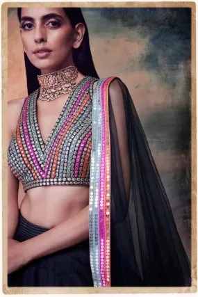 Multi strip blouse lehenga set