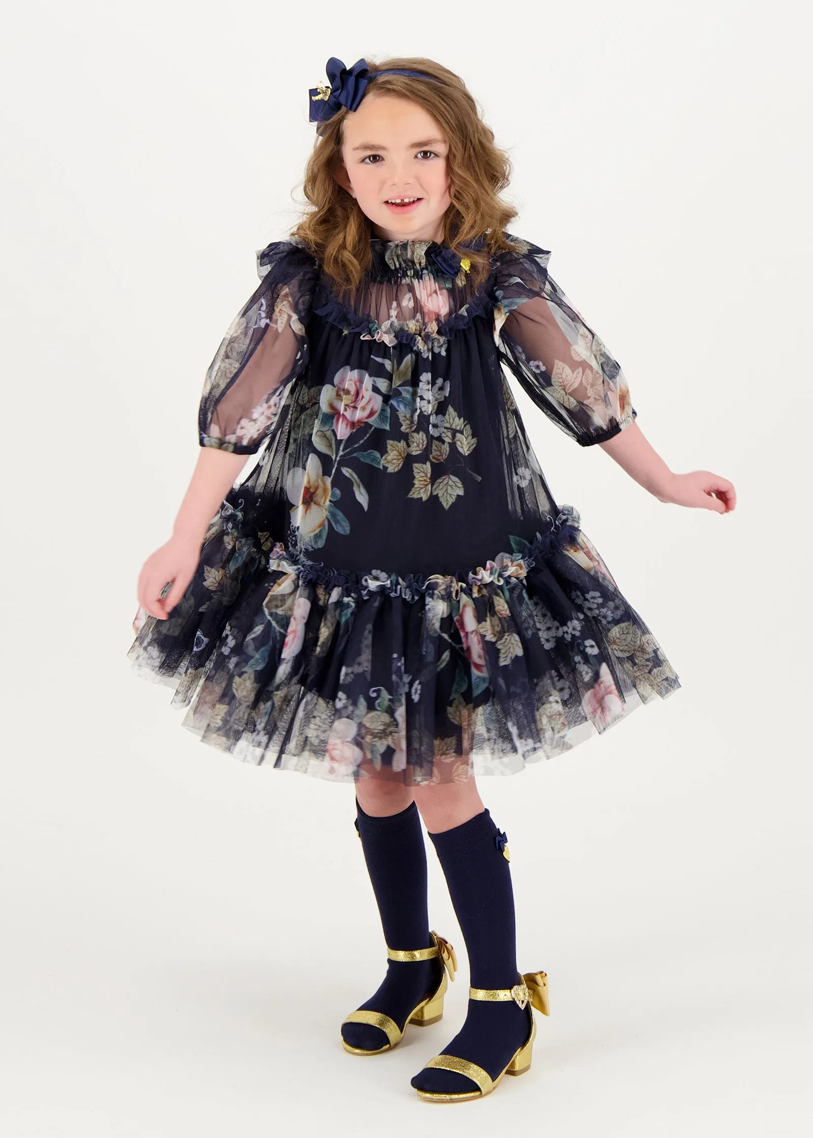 Myrtle Flower Tulle Dress Navy