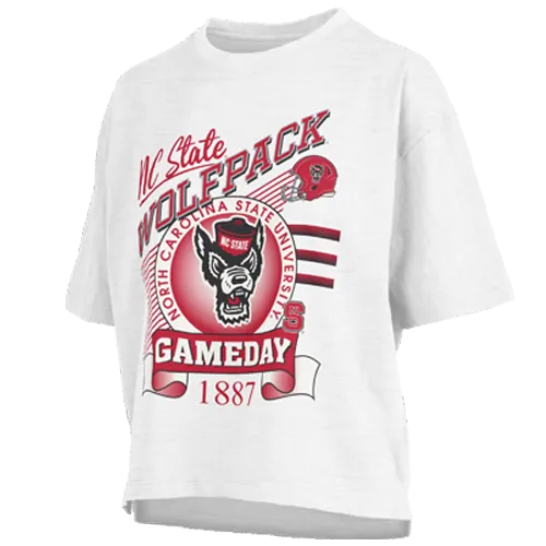 NC State Wolfpack Women's White Calgary Wolfhead Oversized Crop Top