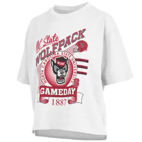 NC State Wolfpack Women's White Calgary Wolfhead Oversized Crop Top
