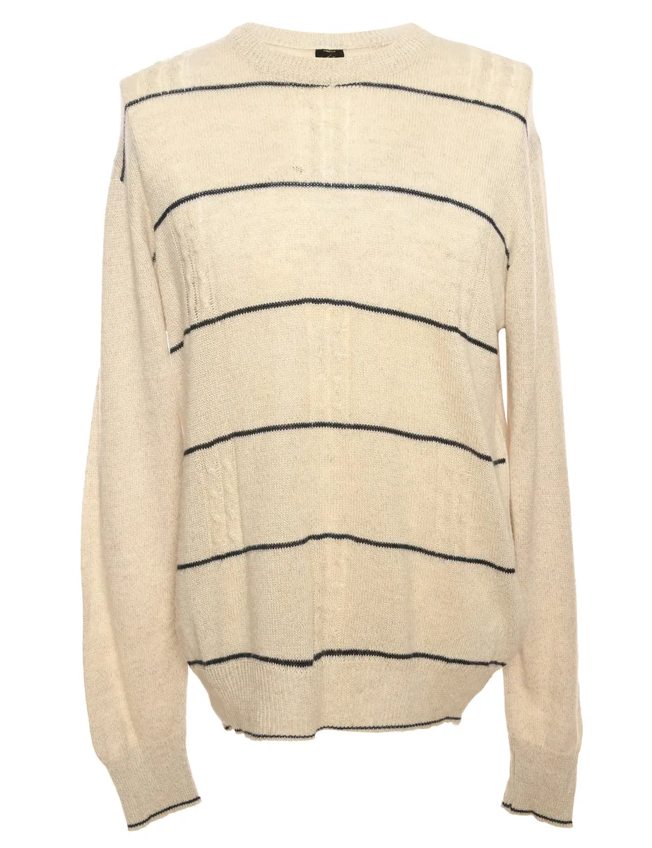 Off-White & Black Striped Knit Jumper  - M