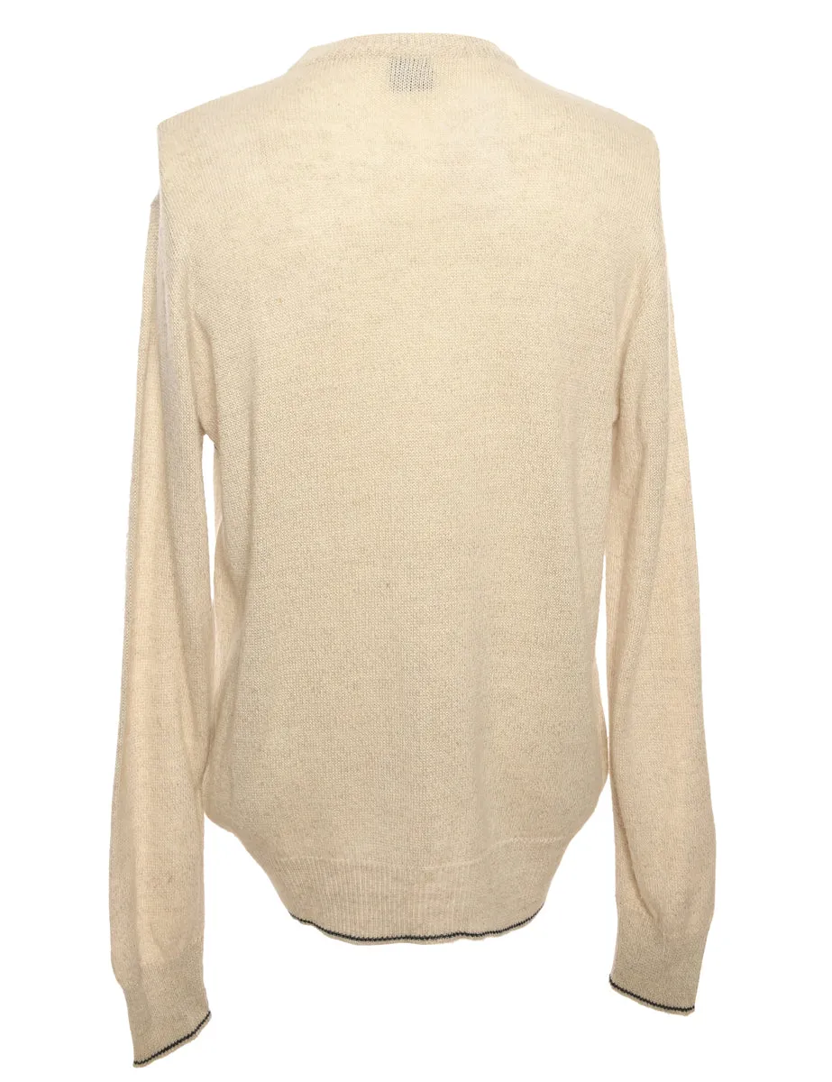 Off-White & Black Striped Knit Jumper  - M