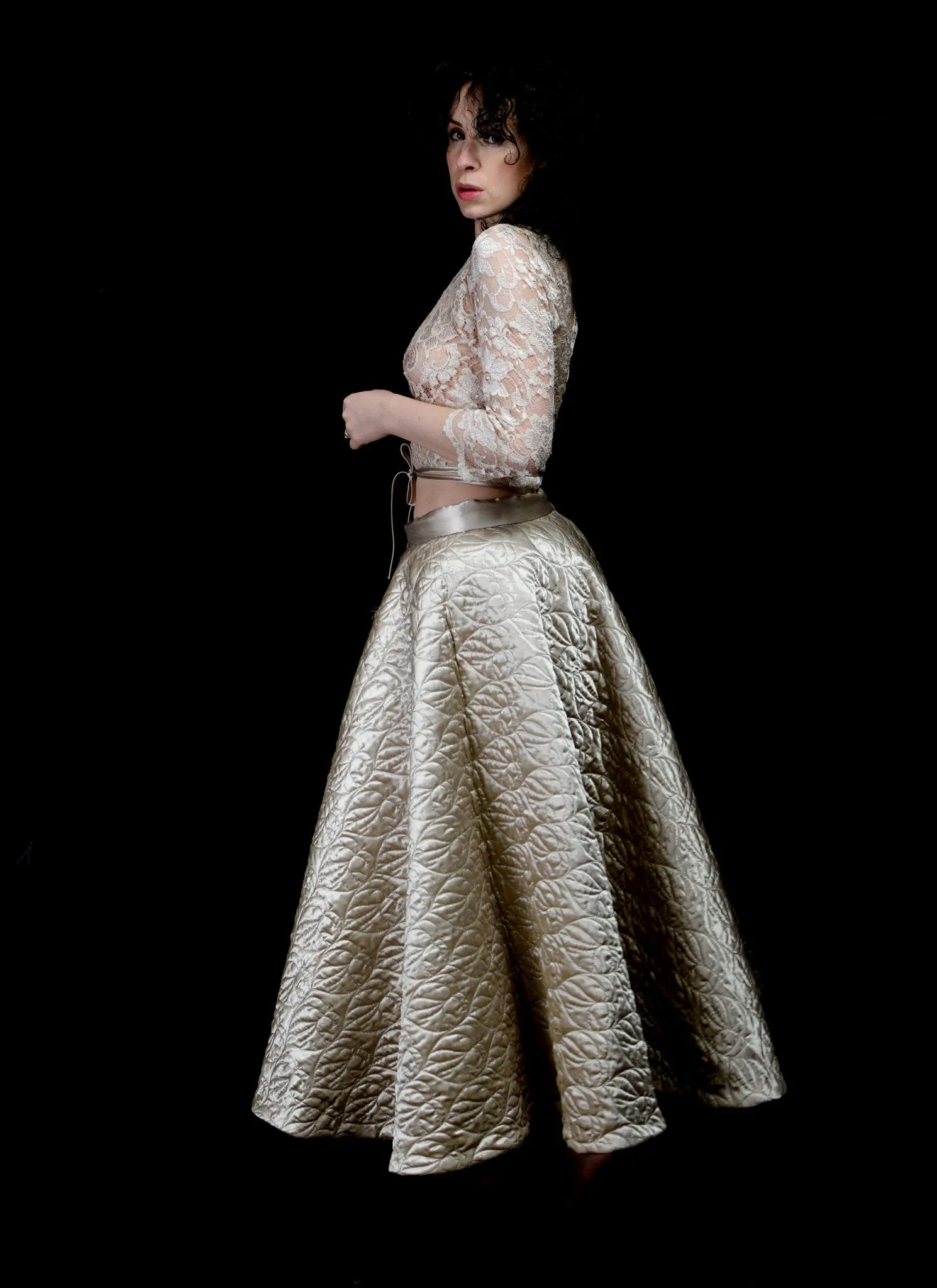 Oyster Quilted Satin Ballgown Skirt