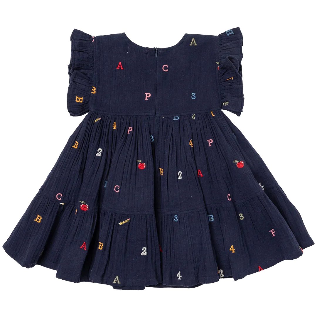 Pink Chicken Kit Dress - Alphabet Embroidery