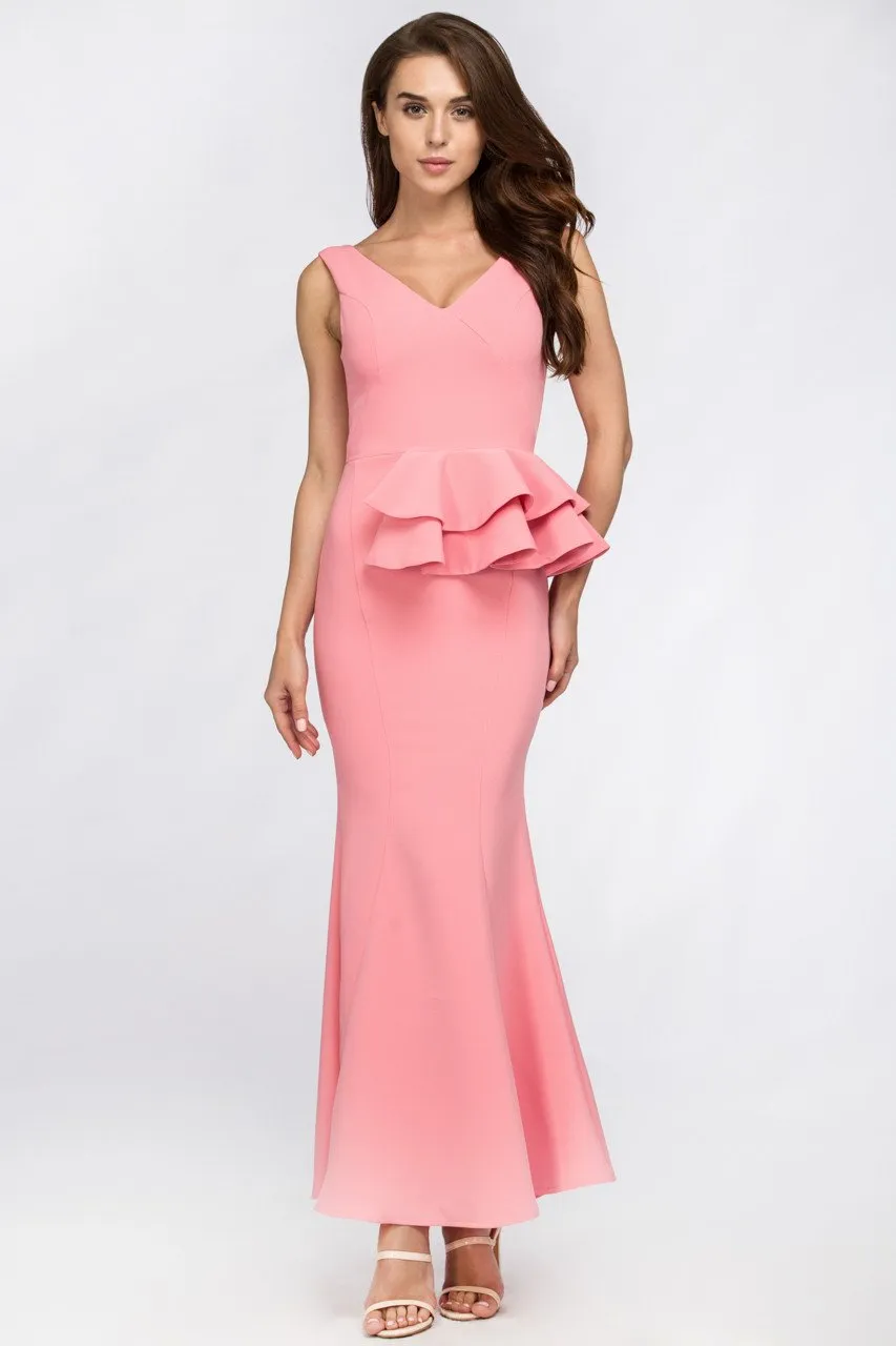 Pink Pearl Peplum Maxi Dress