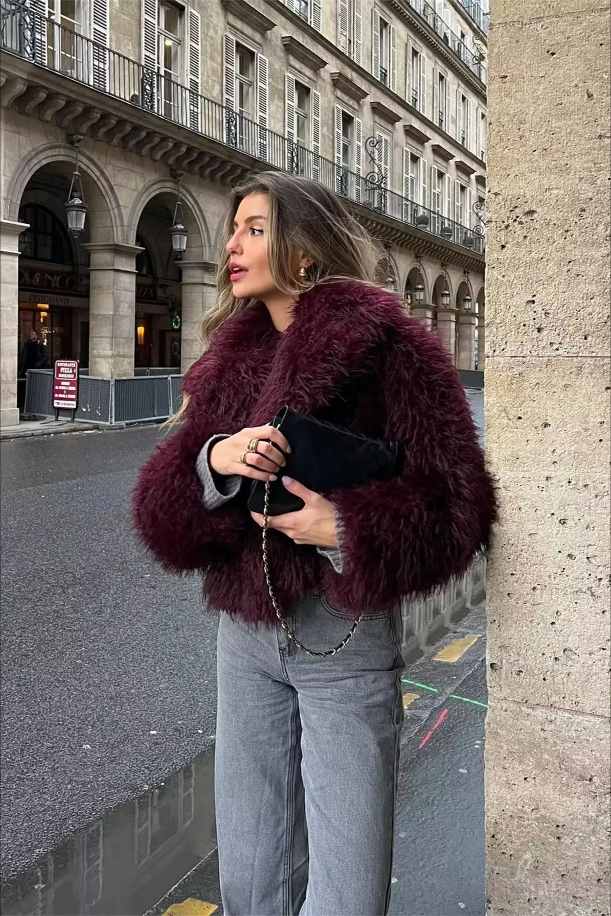 Plush Burgundy Faux Fur Shaggy Jacket