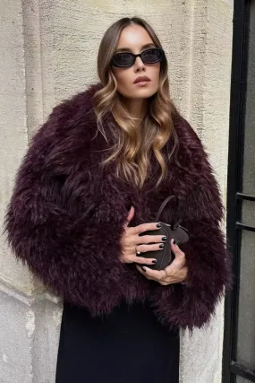 Plush Burgundy Faux Fur Shaggy Jacket