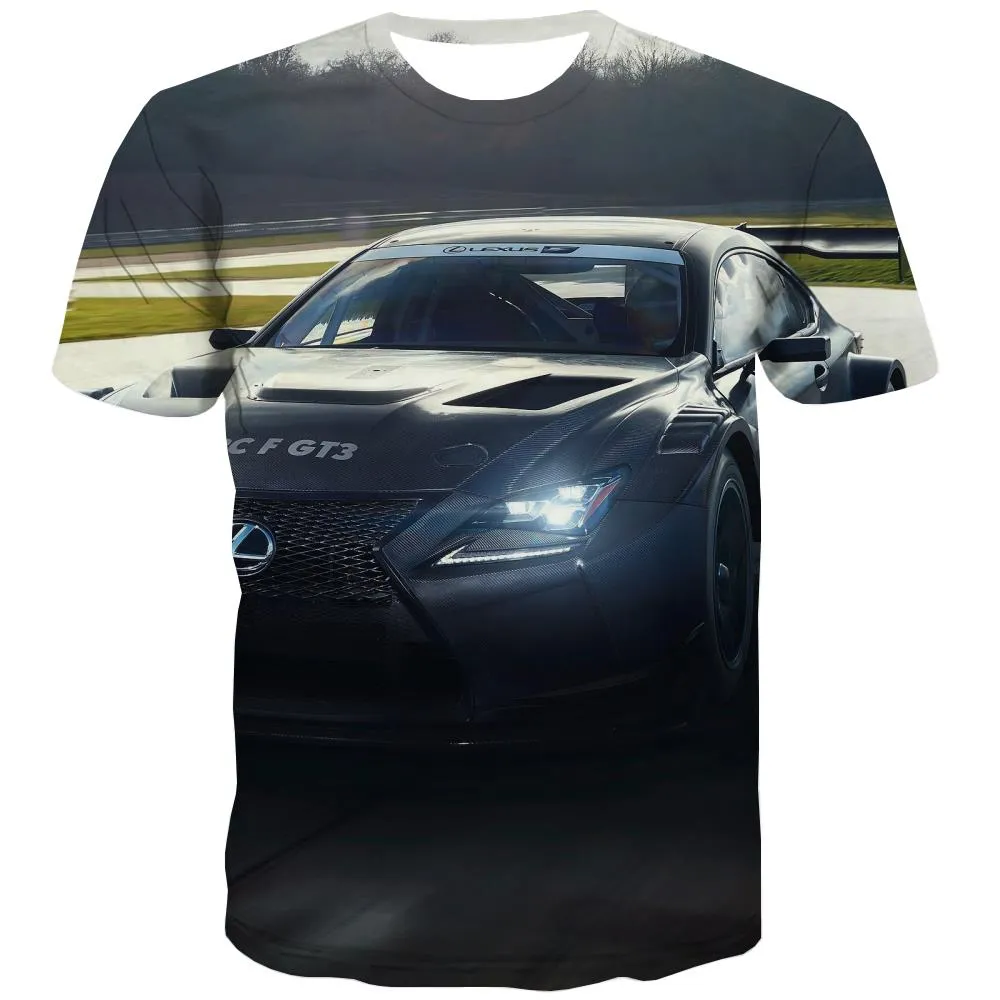 Racing Car T-shirt Men Metal T-shirts Graphic City Shirt Print Gray Tshirt Anime Retro Tshirts Novelty