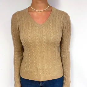 Ralph Lauren Camel Beige Cashmere V-Neck Jumper Small