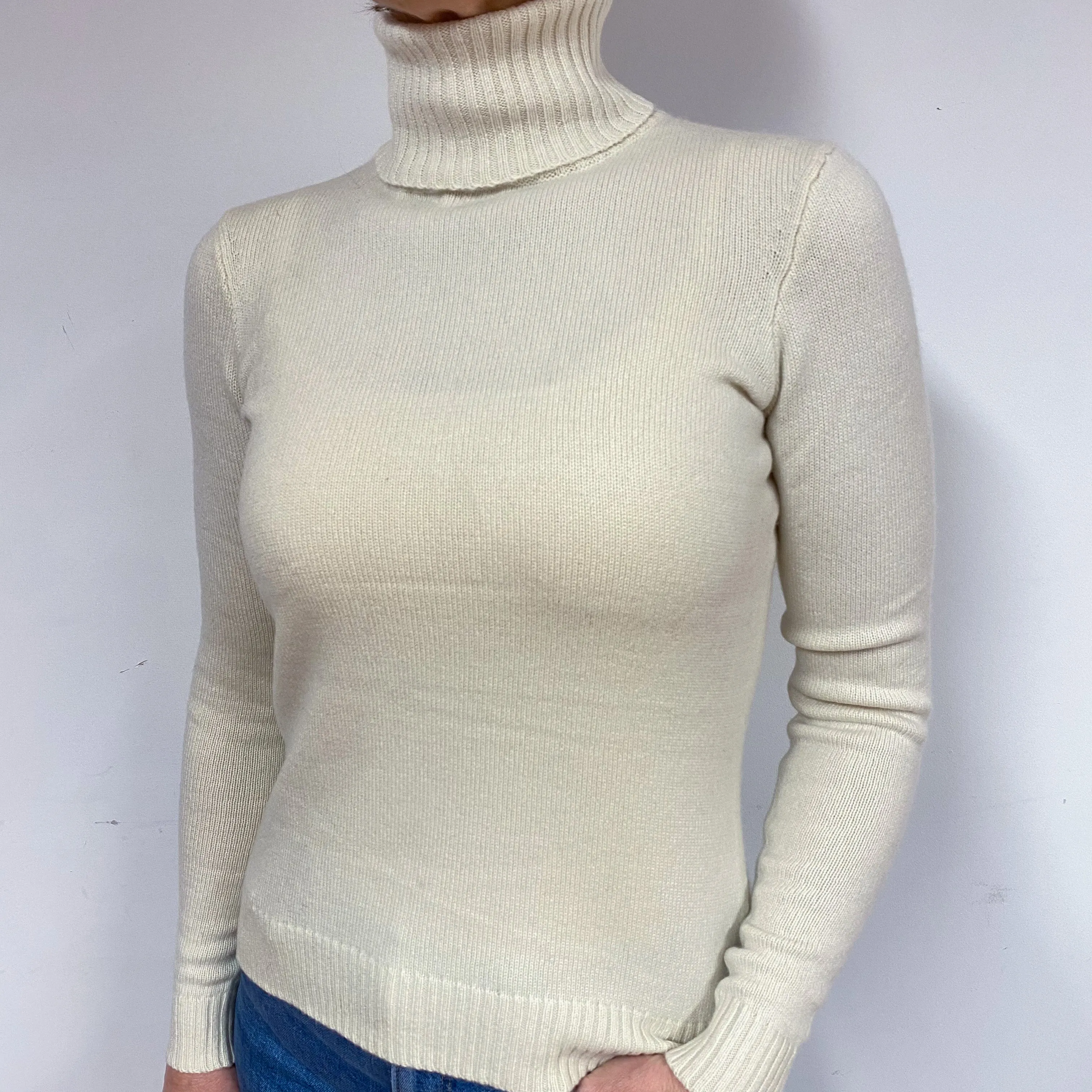 Ralph Lauren Cream Cashmere Polo Neck Jumper Medium