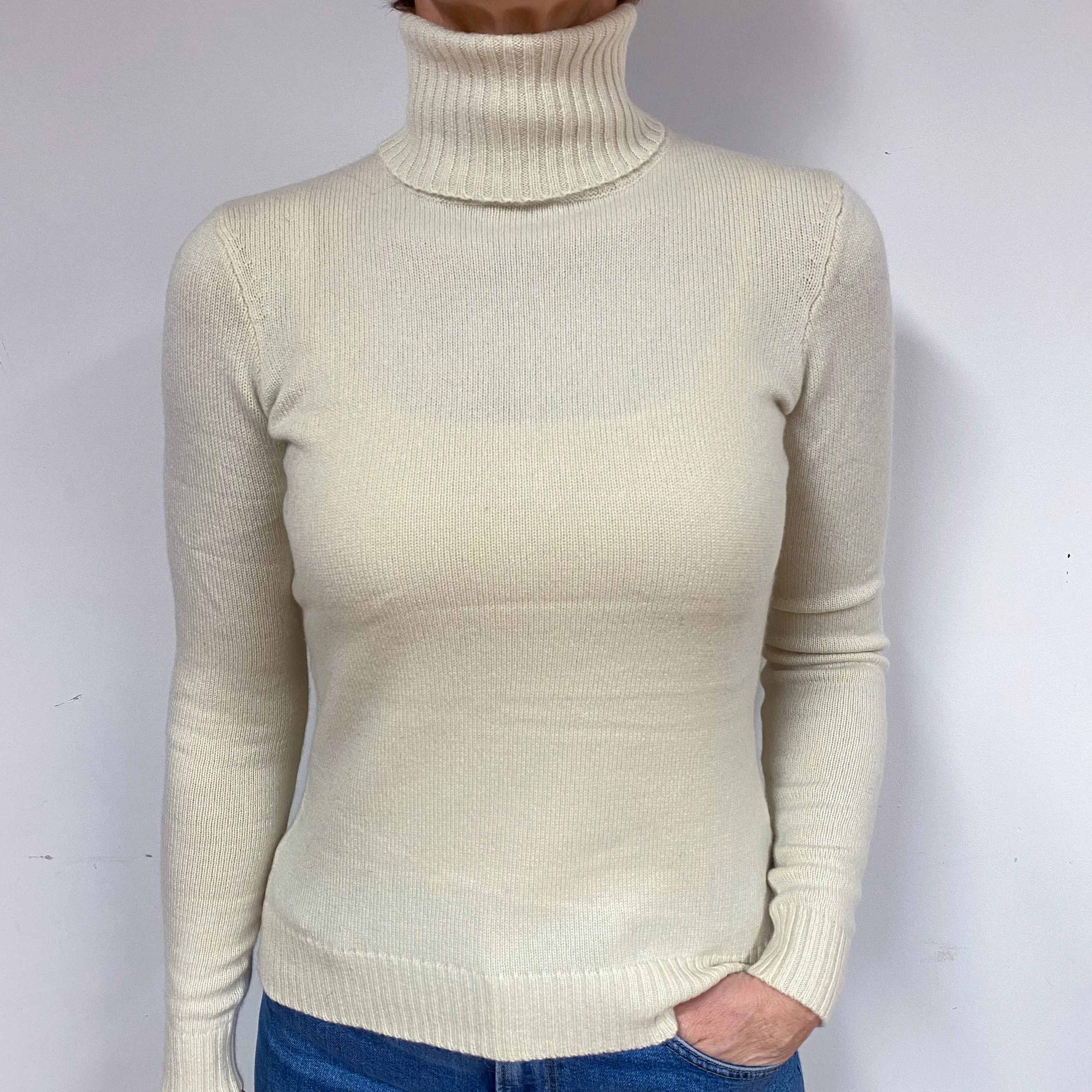 Ralph Lauren Cream Cashmere Polo Neck Jumper Medium