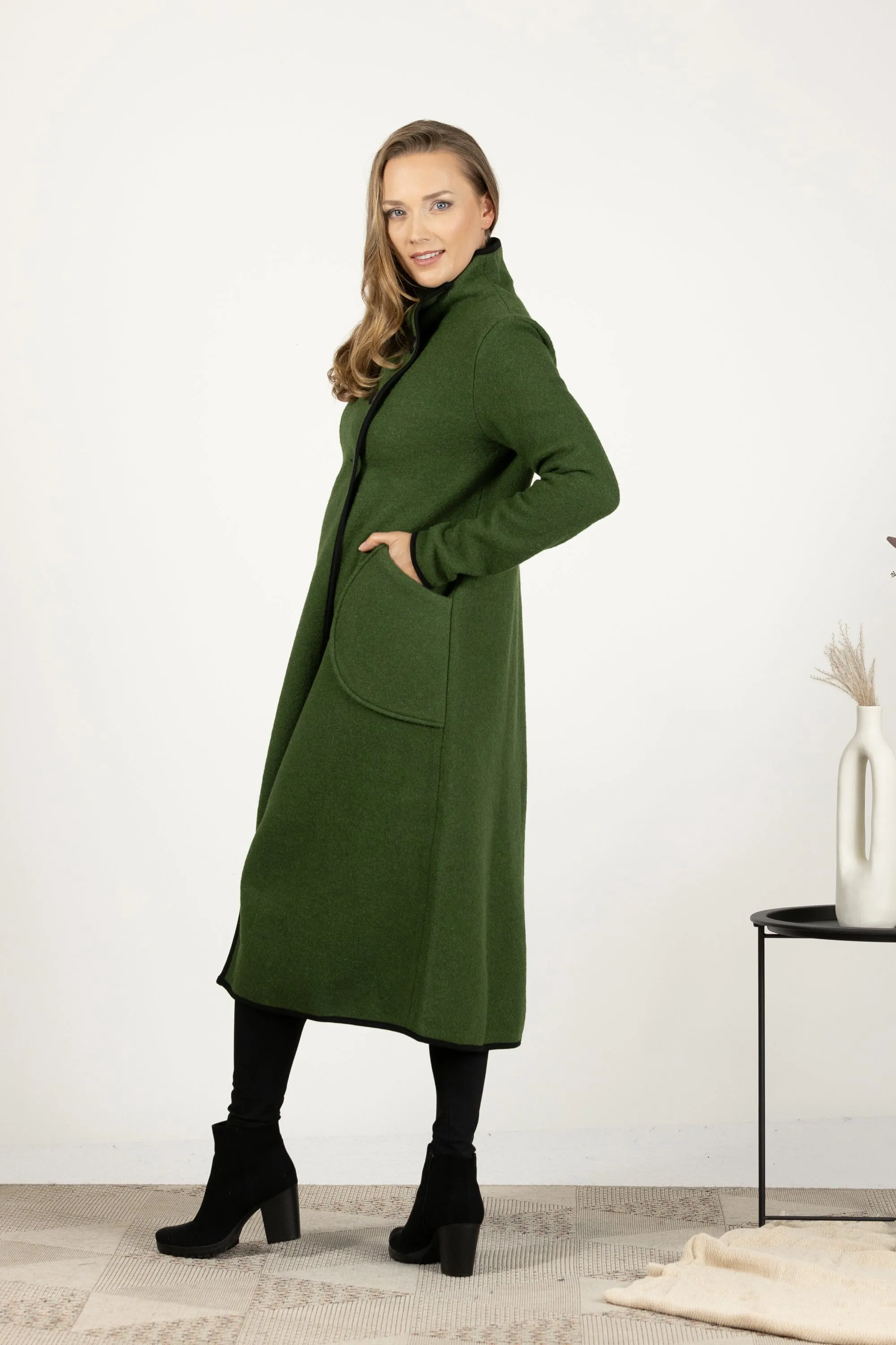 Raspberry Boiled Wool Coat with Pockets