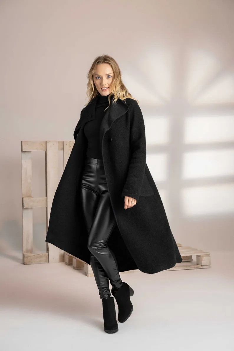 Raspberry Boiled Wool Coat with Pockets