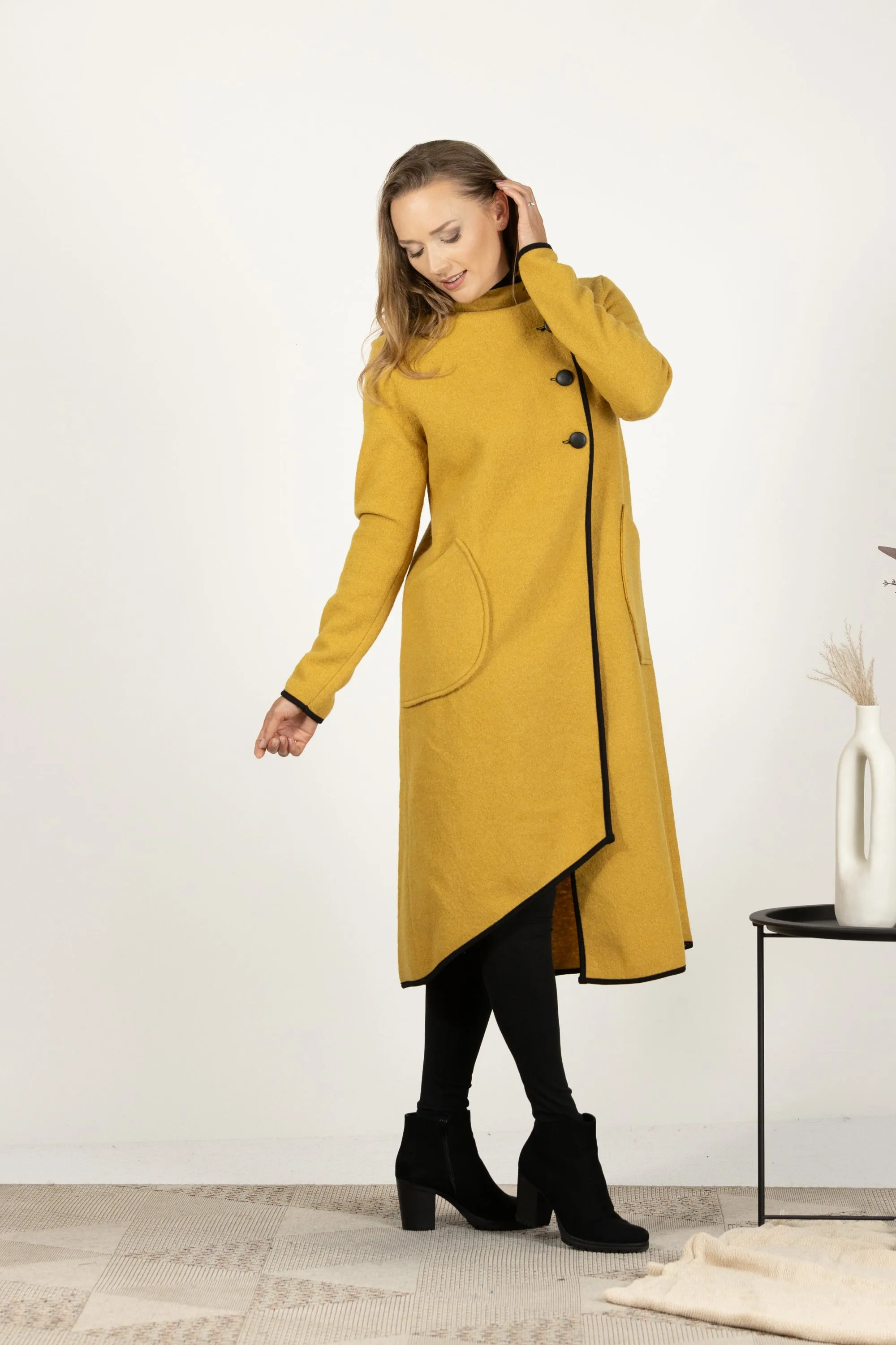 Raspberry Boiled Wool Coat with Pockets
