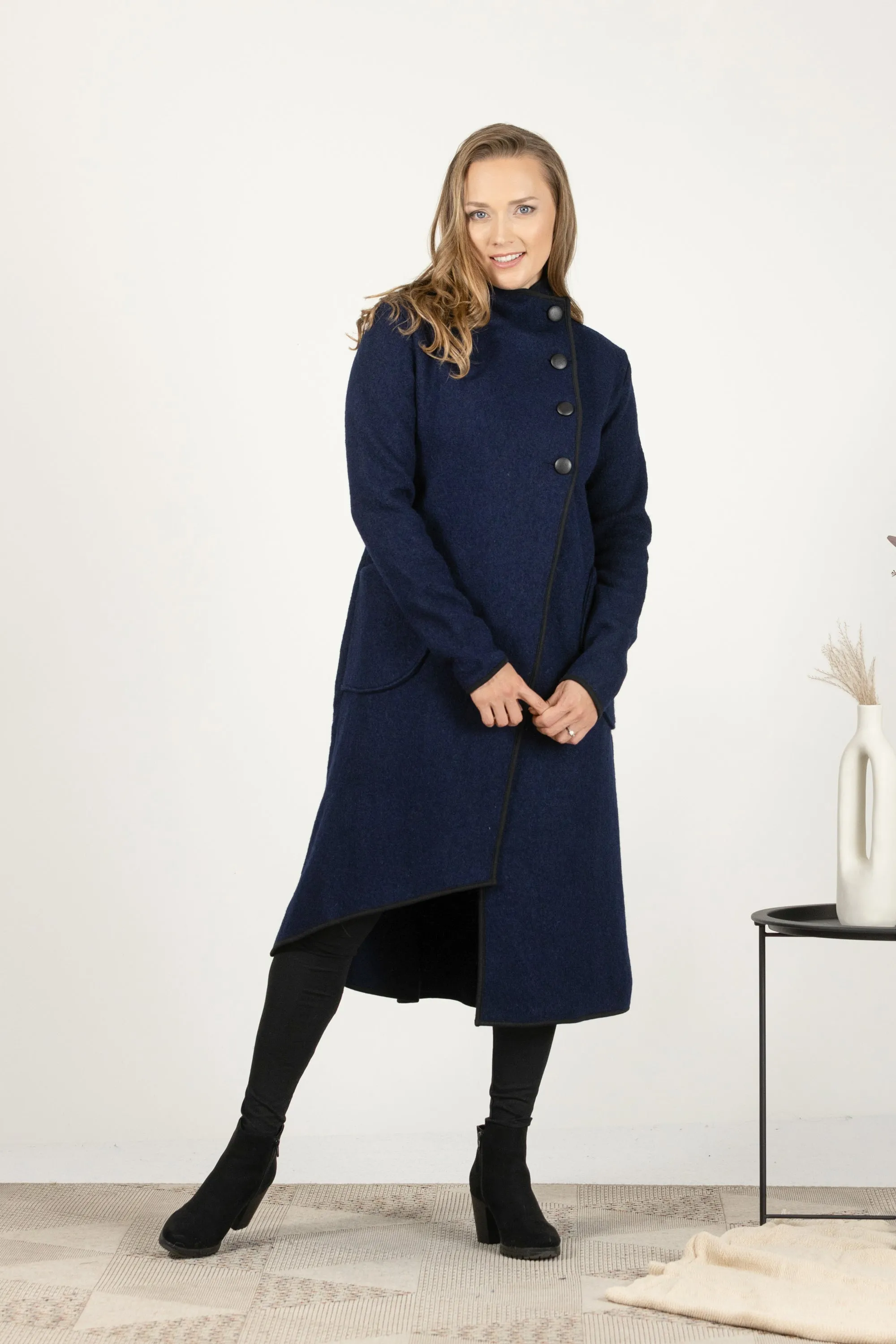 Raspberry Boiled Wool Coat with Pockets