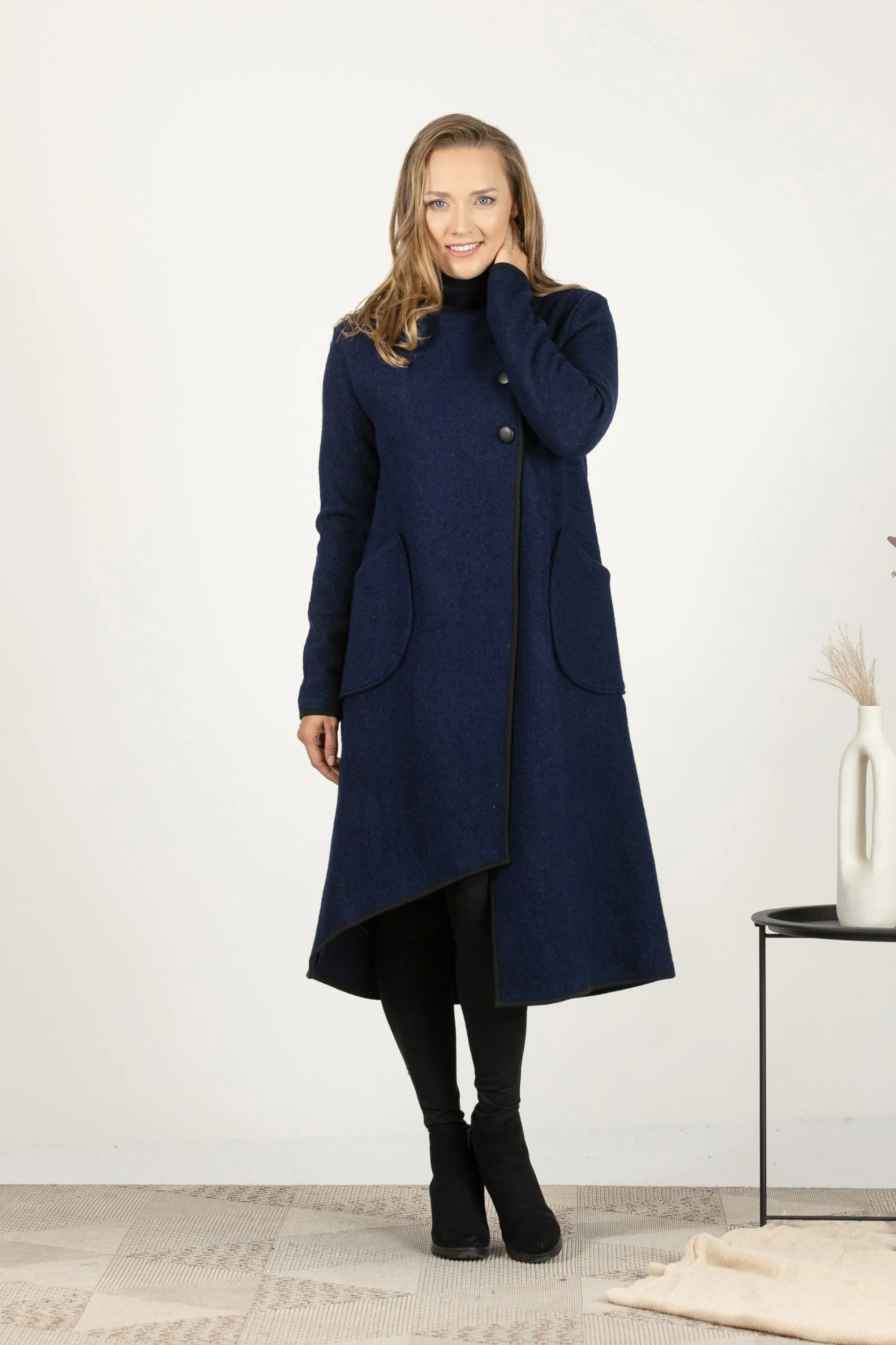 Raspberry Boiled Wool Coat with Pockets