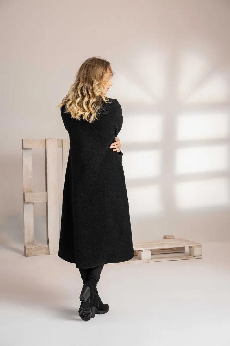 Raspberry Boiled Wool Coat with Pockets
