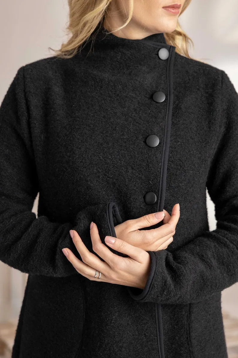 Raspberry Boiled Wool Coat with Pockets