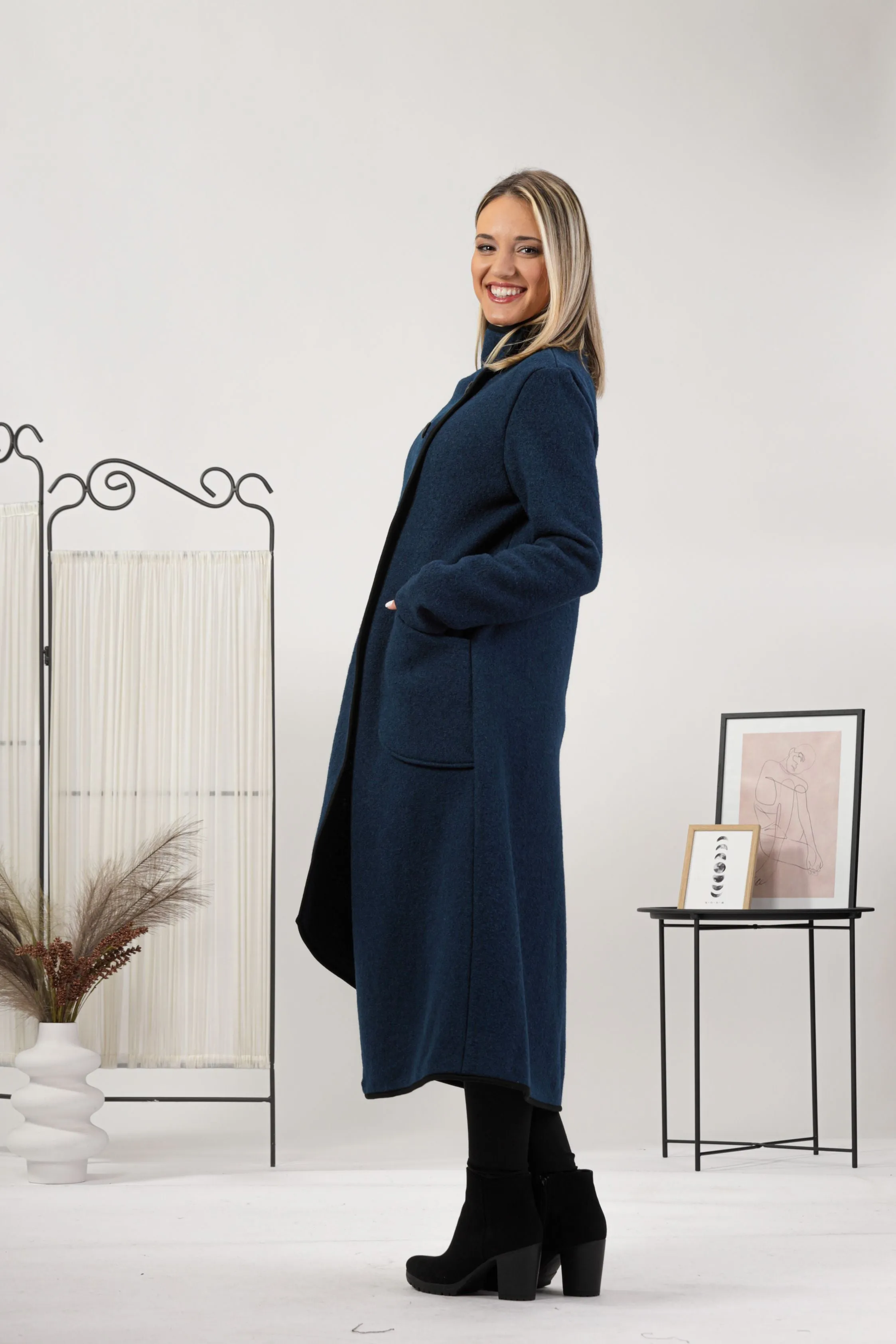Raspberry Boiled Wool Coat with Pockets