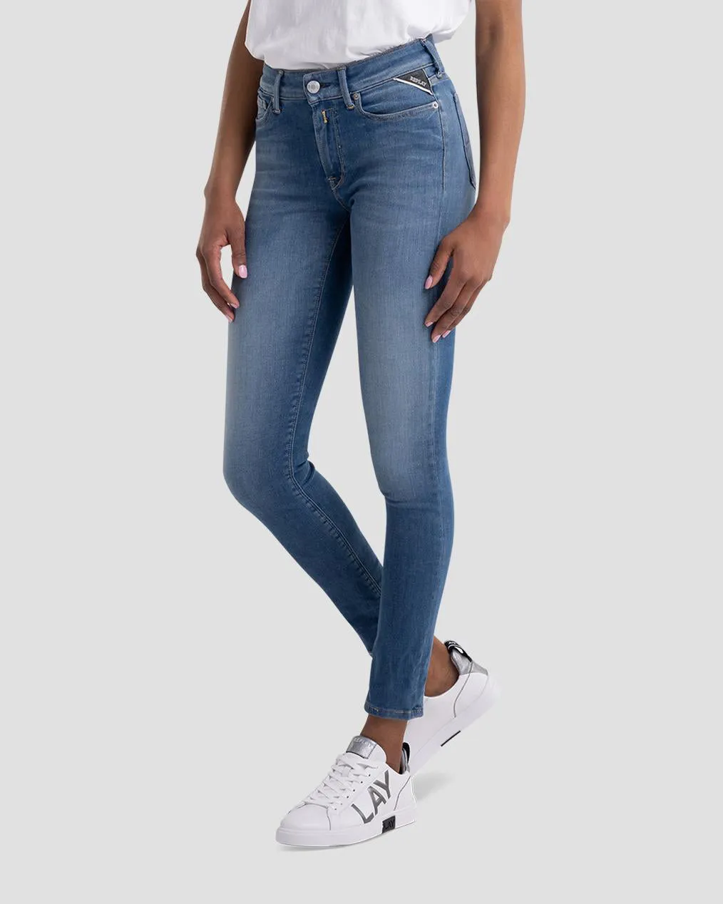 Replay Womens Luzien Skinny Fit Recycled 360 Hyperflex Re-Used Jeans - Medium Blue