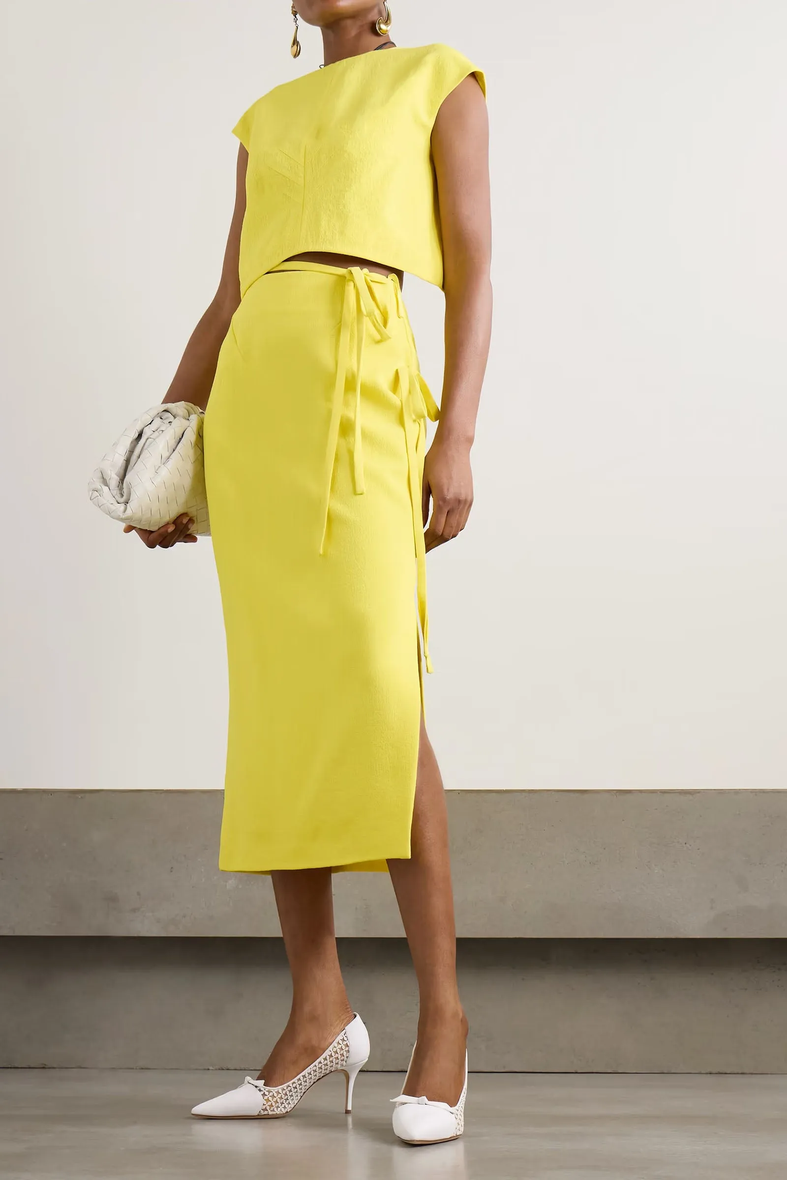 Rieve Tie-Detailed Crepe Midi Skirt