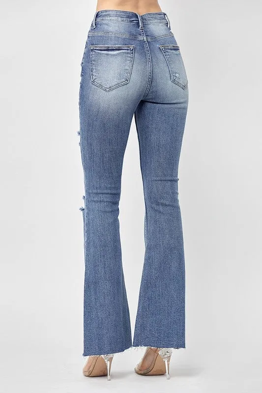 Risen High Rise Distressed Flare in Curvy