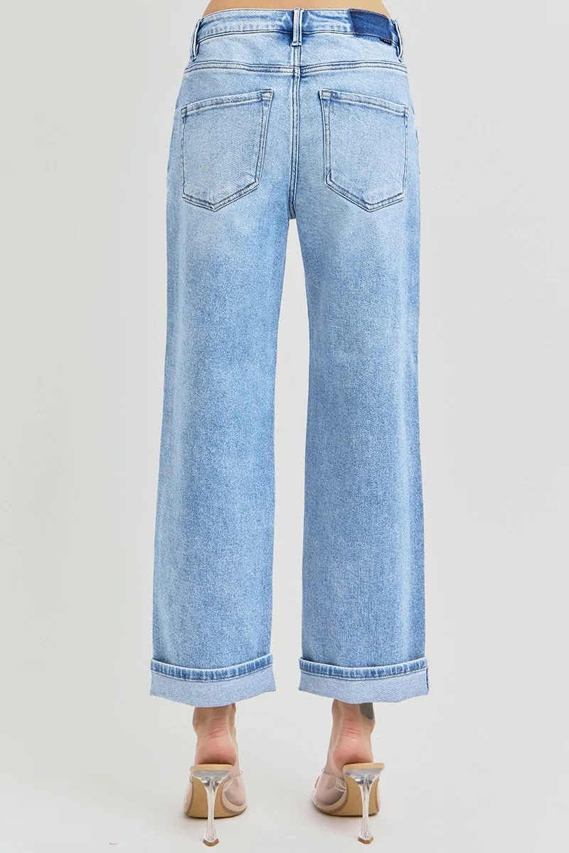 Risen Jeans - High Rise Ankle Barrel Turn Up Cuffed Jeans - PG21003