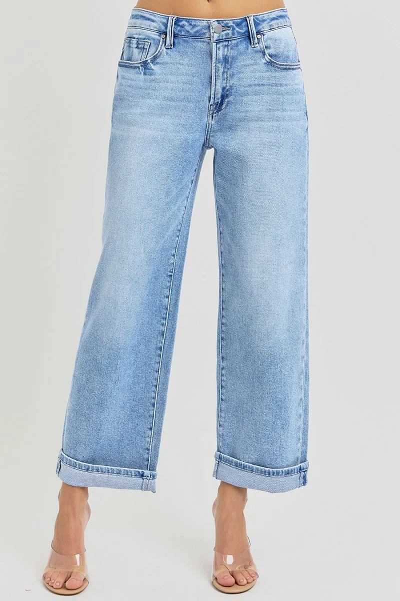 Risen Jeans - High Rise Ankle Barrel Turn Up Cuffed Jeans - PG21003