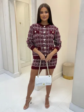 Sancha burgundy tweed knit skirt set