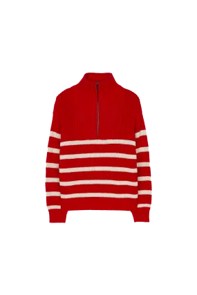 SASHA Red/Ecru Stripes - Half Zipped Jumper