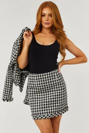 She Sky Black and Cream Tweed Mini Skirt