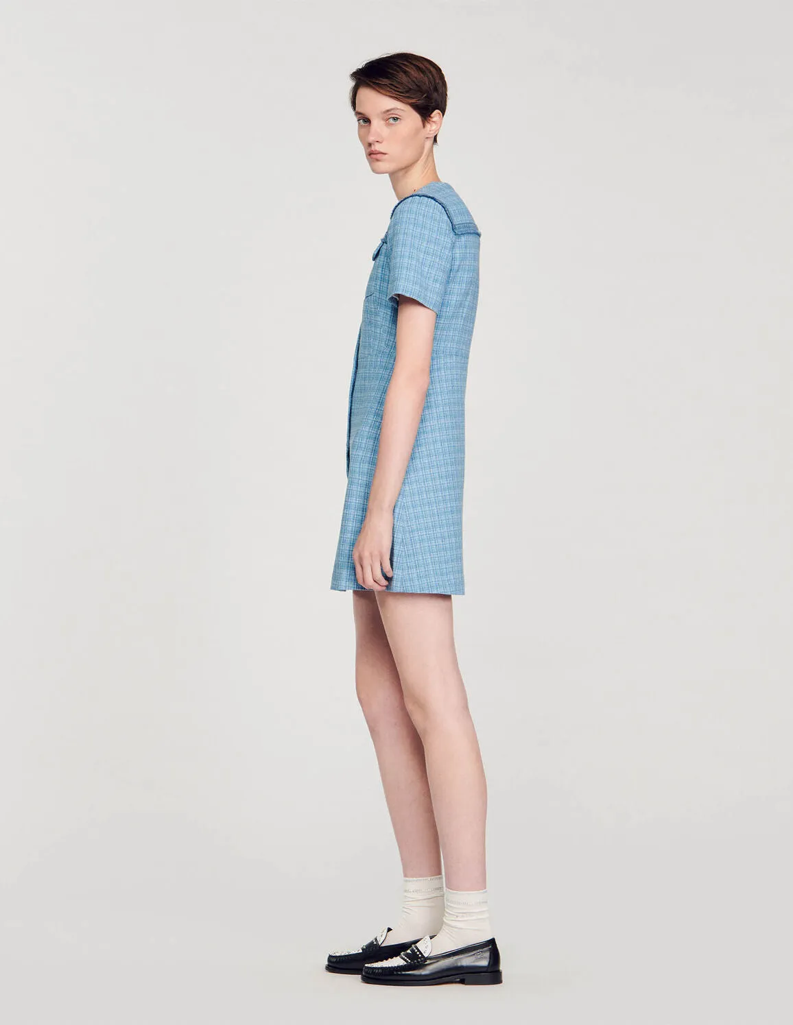 Short Buttoned Tweed Dress