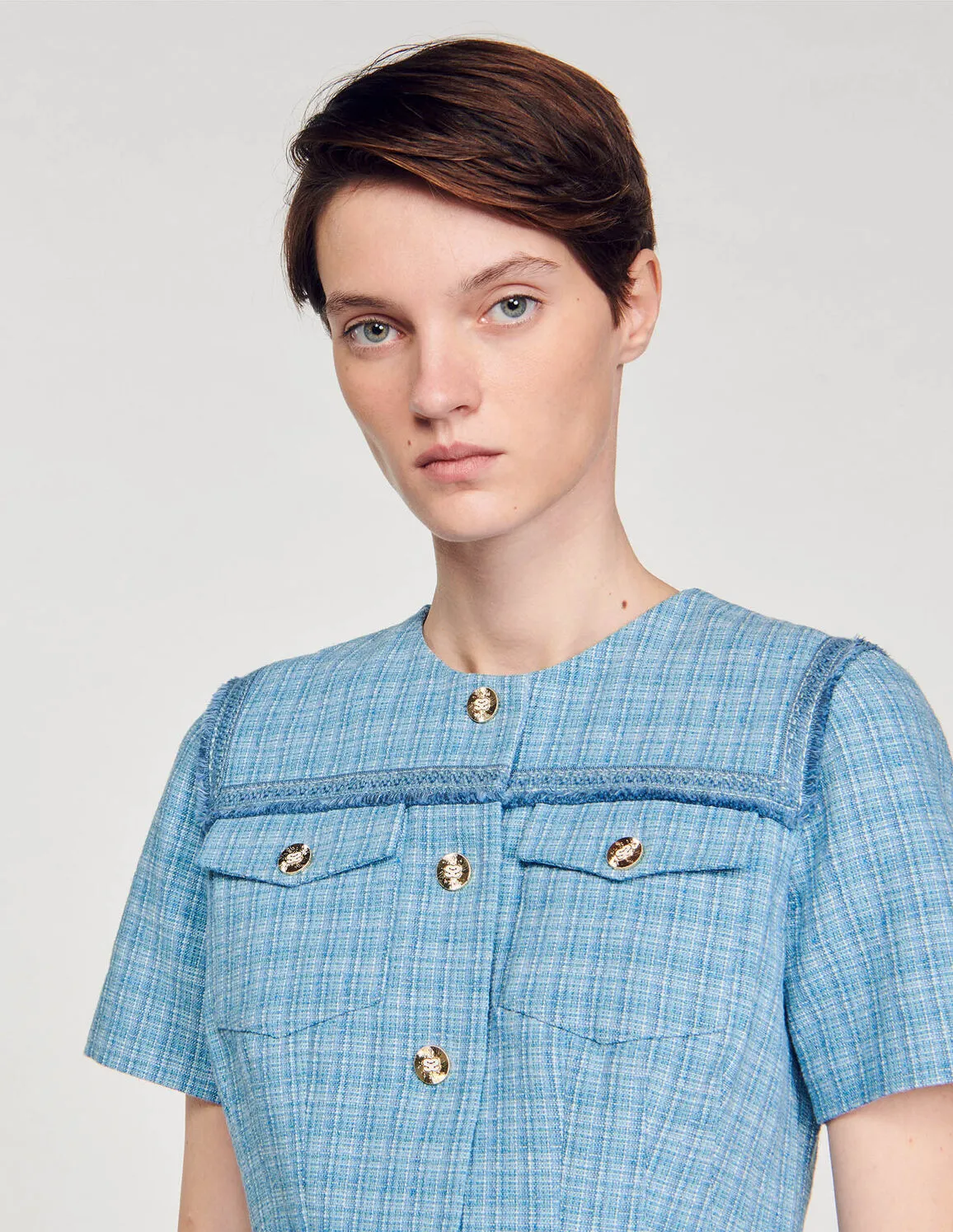 Short Buttoned Tweed Dress