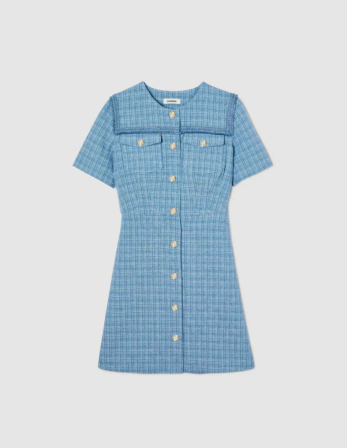 Short Buttoned Tweed Dress