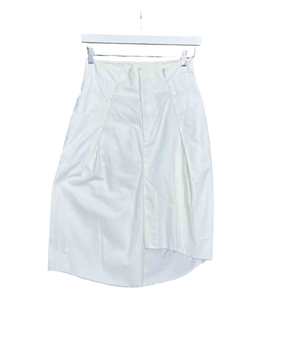 Size 0 (6) | Bassike White Asymmetrical Raw Hem Midi Skirt