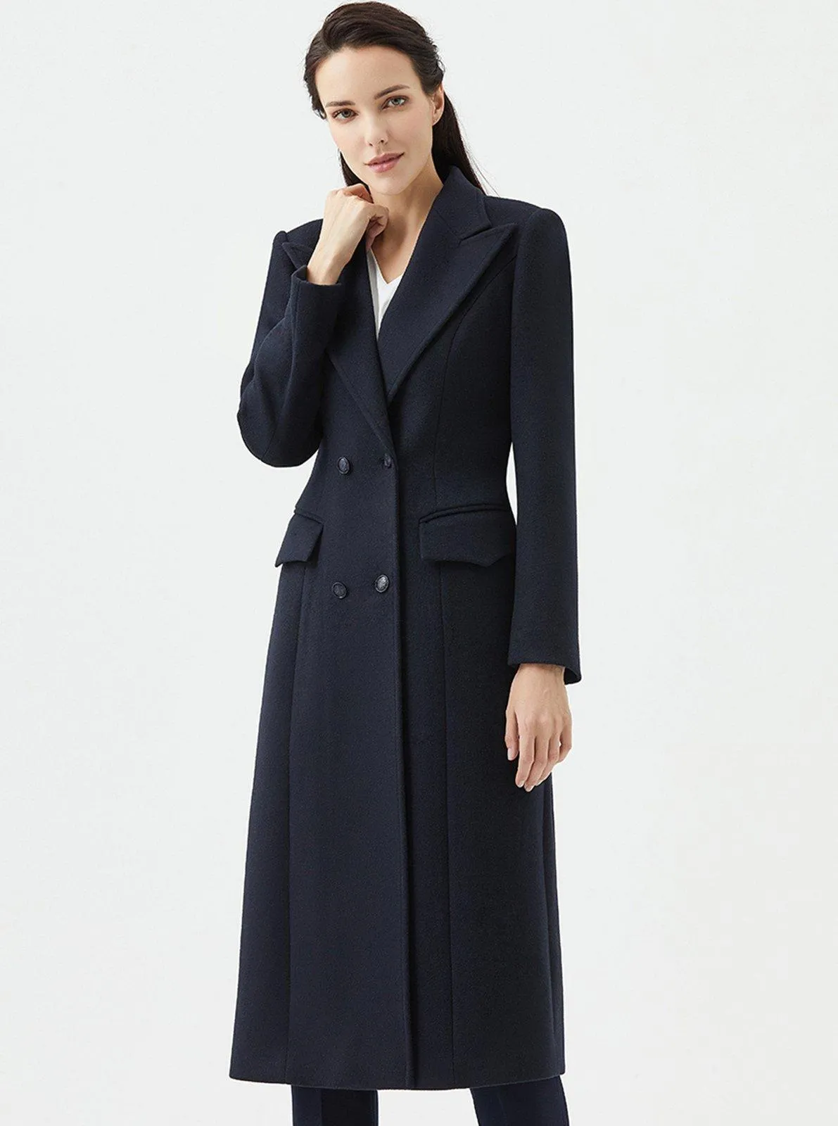Slim Waist Double Breasted Wool Blend Longline Coat