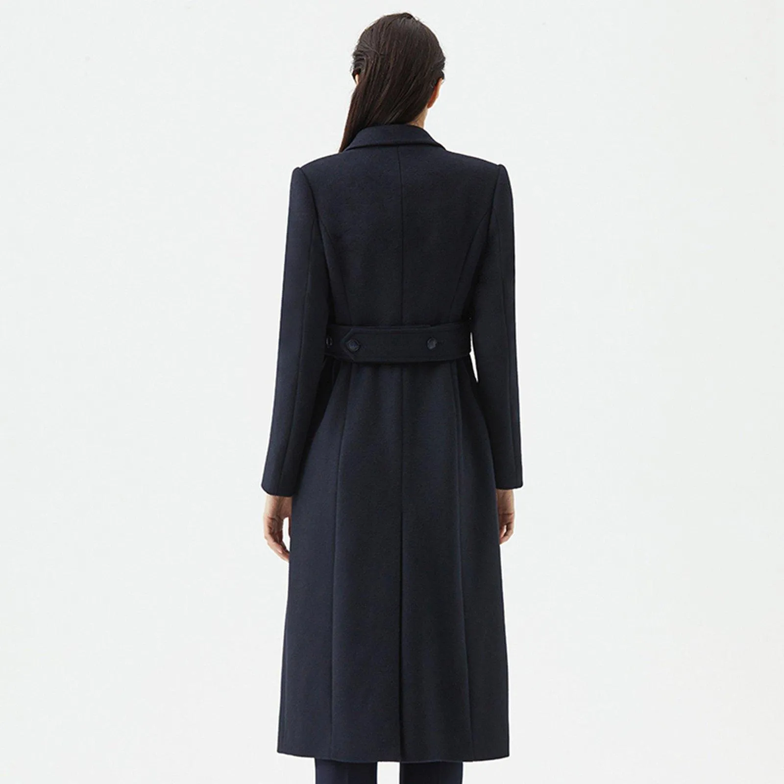 Slim Waist Double Breasted Wool Blend Longline Coat
