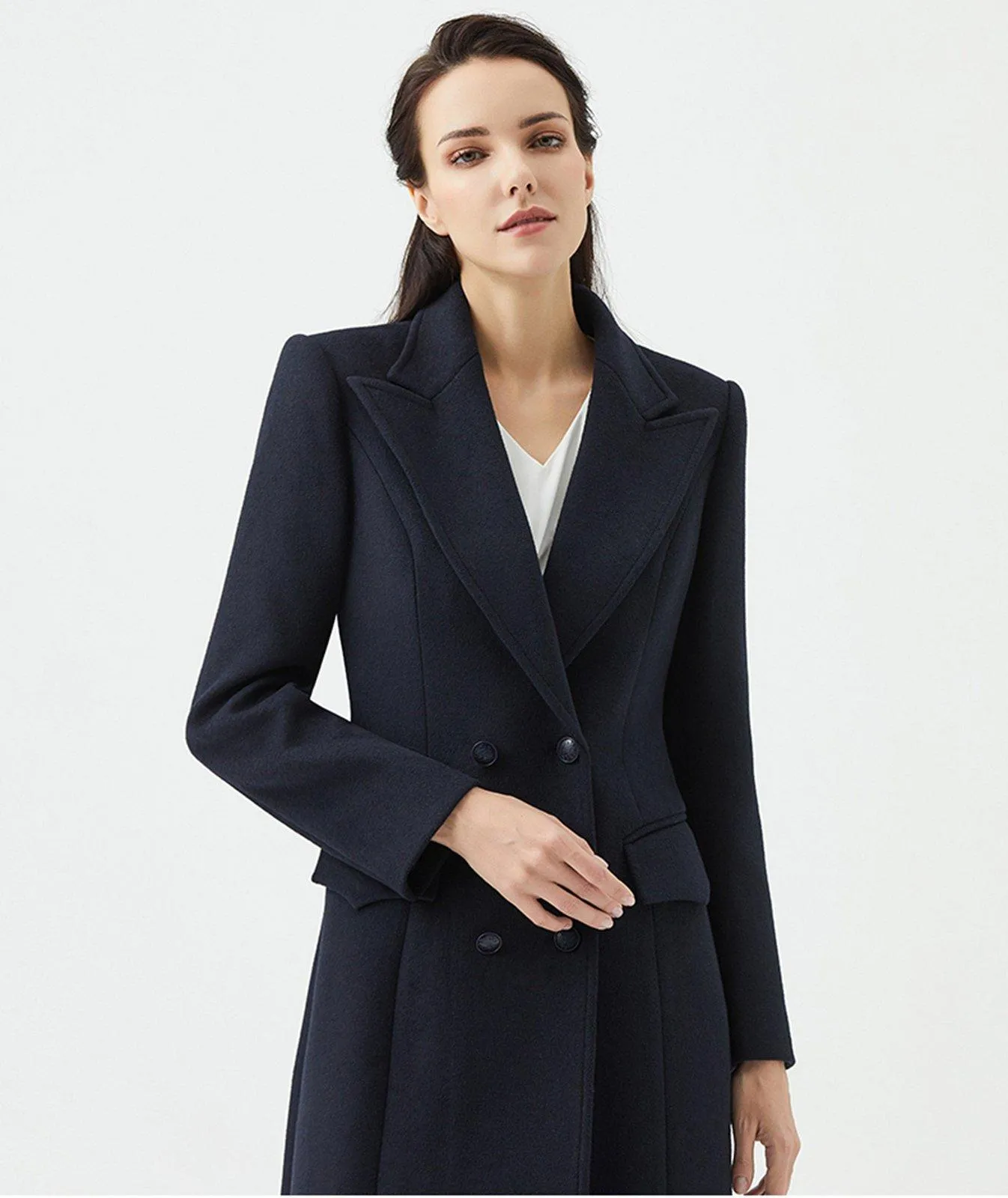 Slim Waist Double Breasted Wool Blend Longline Coat