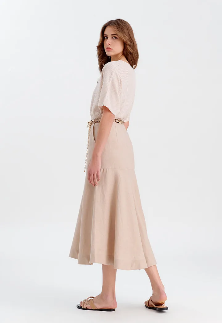 Solid Flared Skirt With Buttoned Details