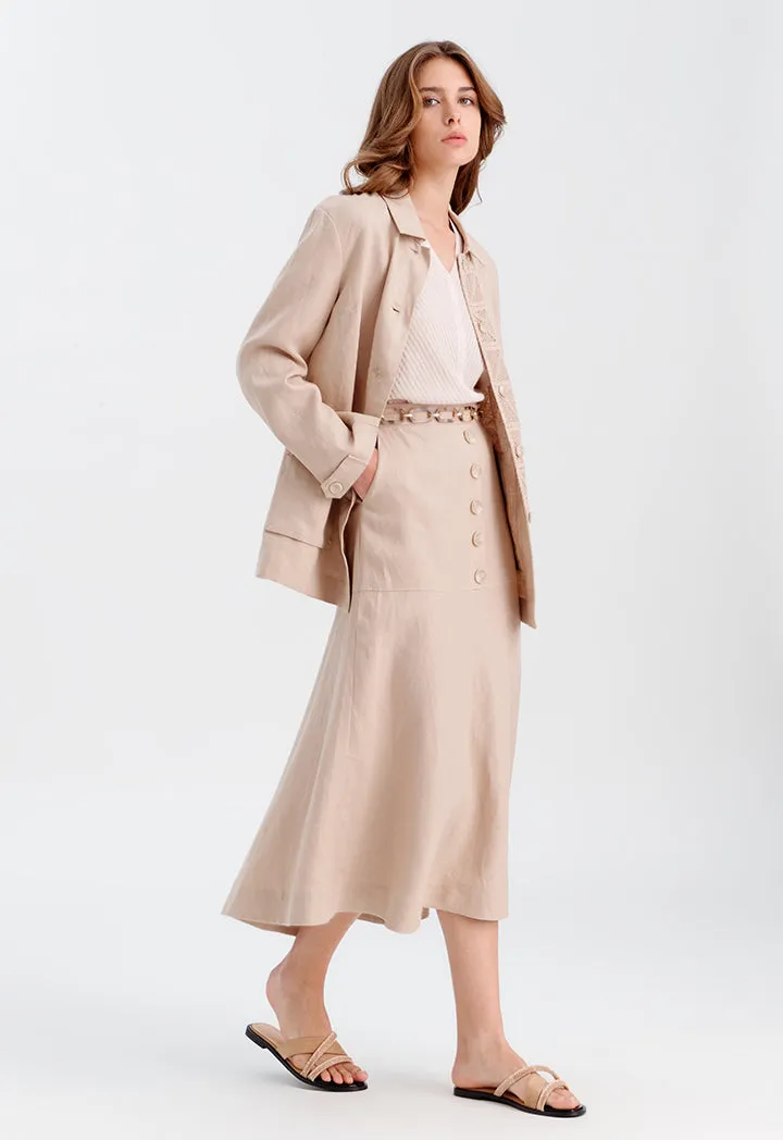 Solid Flared Skirt With Buttoned Details