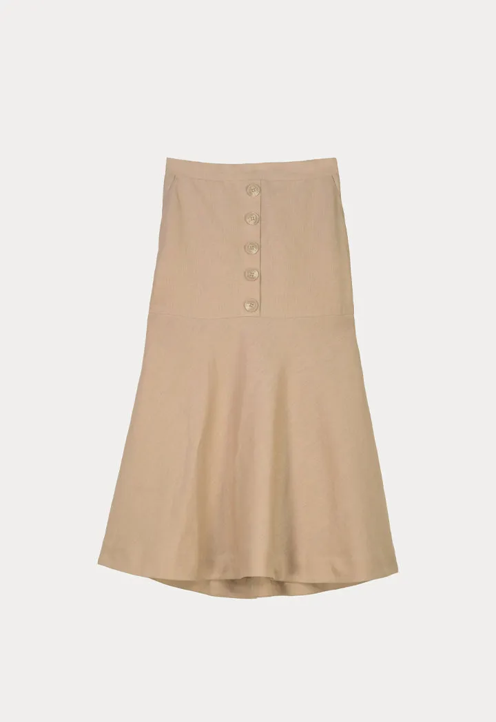 Solid Flared Skirt With Buttoned Details