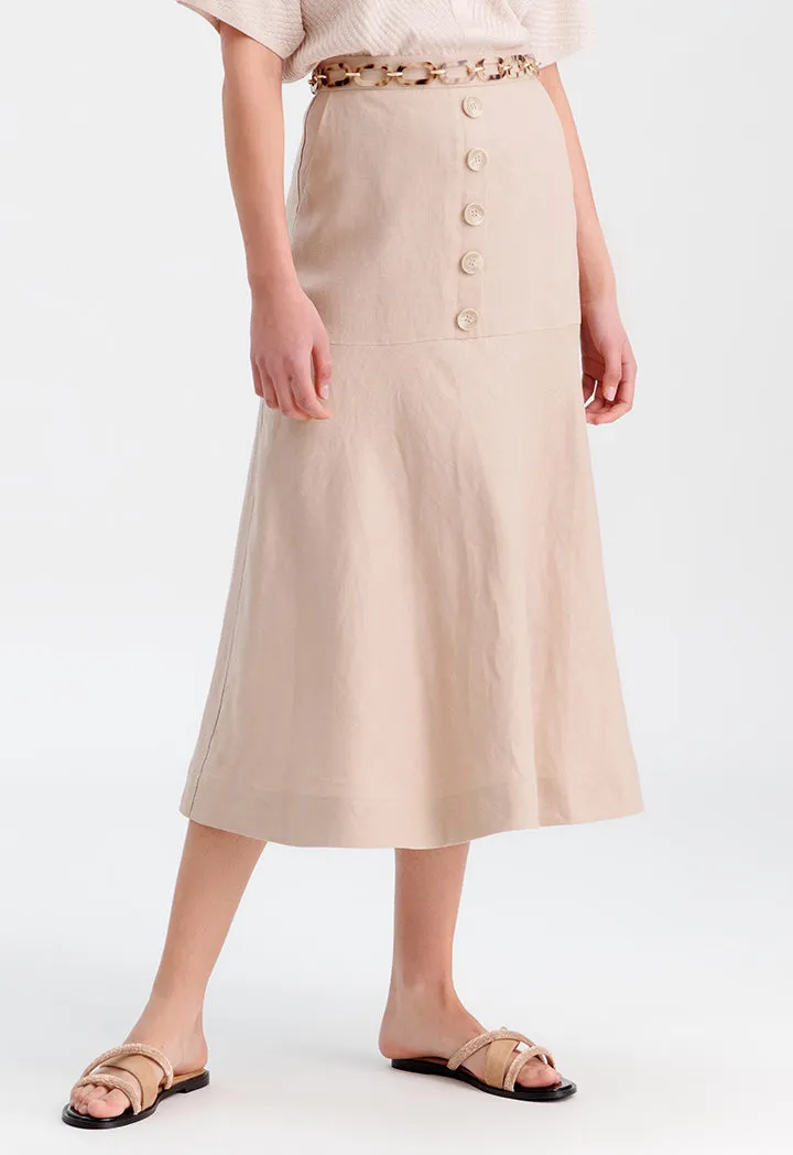 Solid Flared Skirt With Buttoned Details