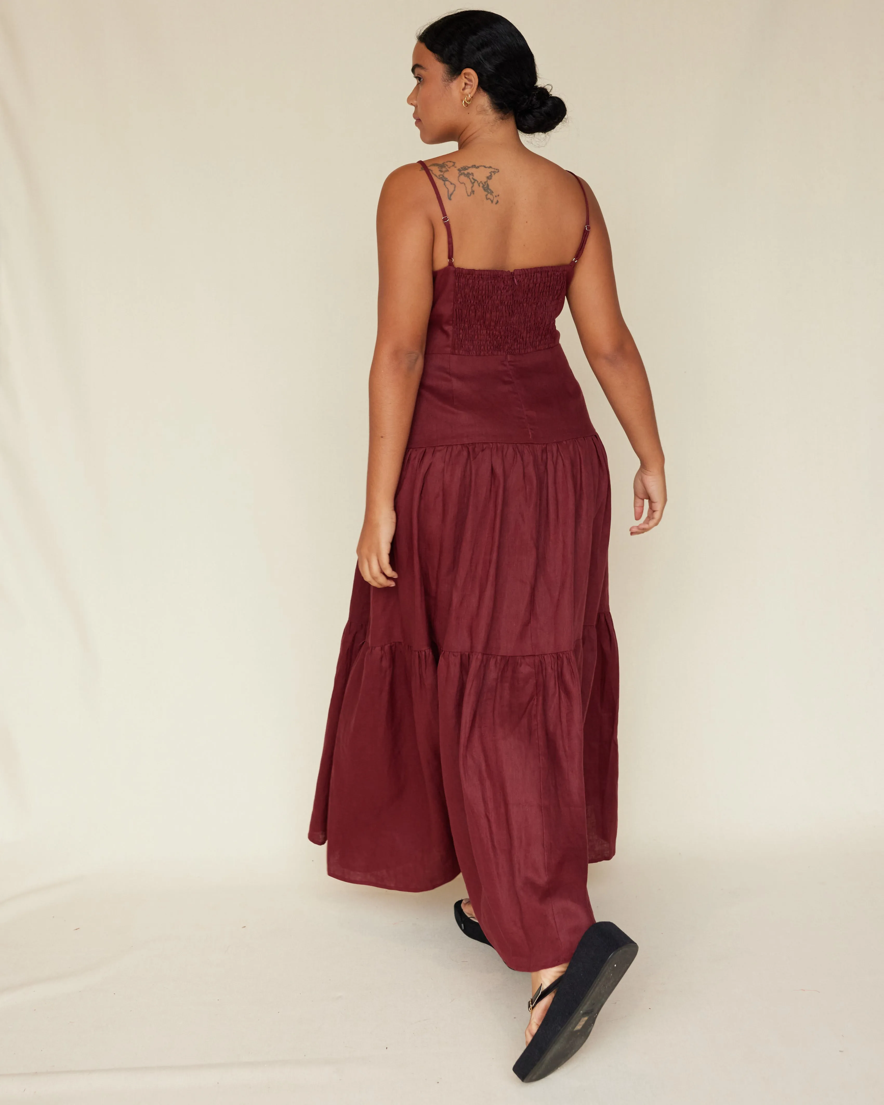 Sorrento Linen Maxi Dress - Merlot