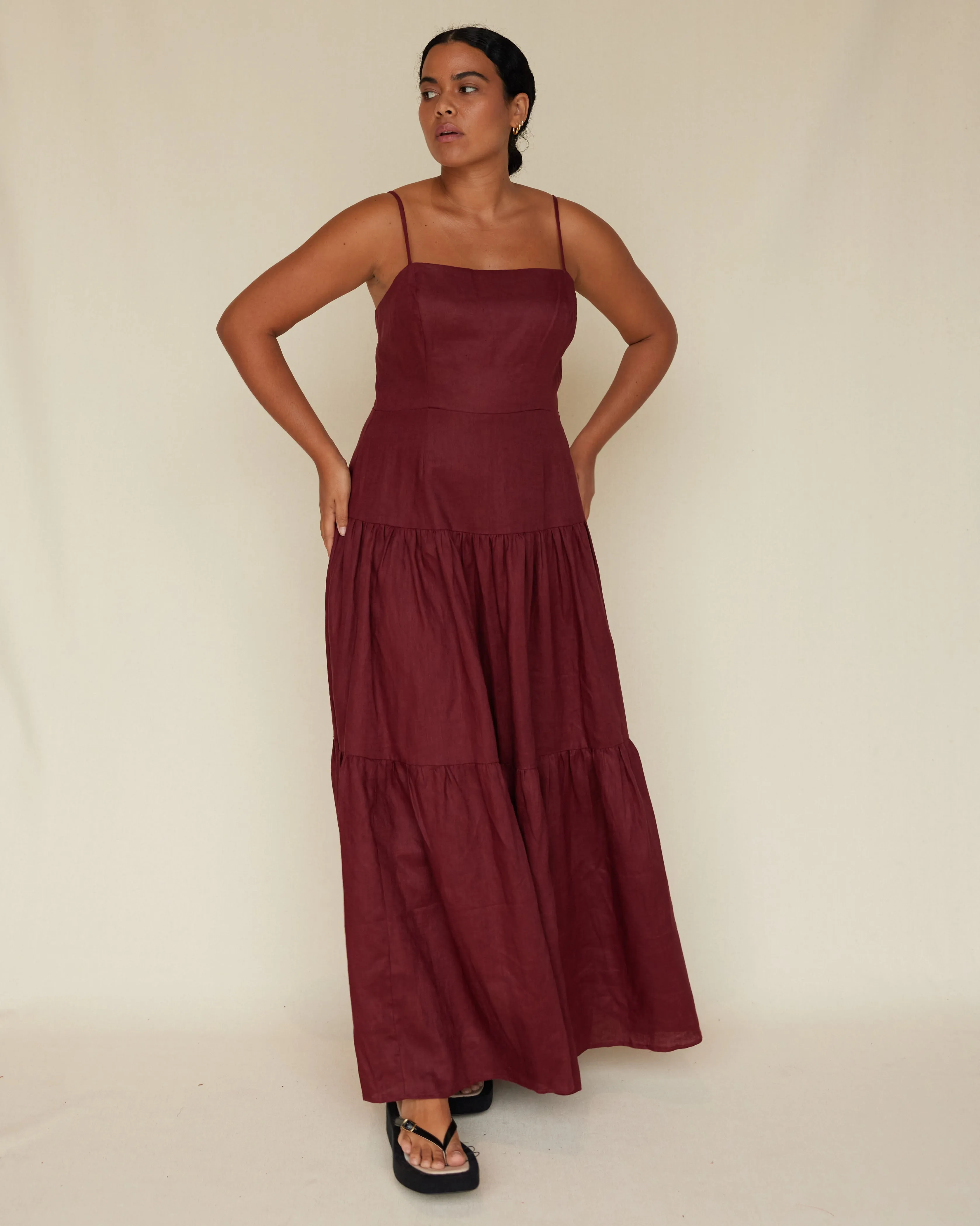 Sorrento Linen Maxi Dress - Merlot