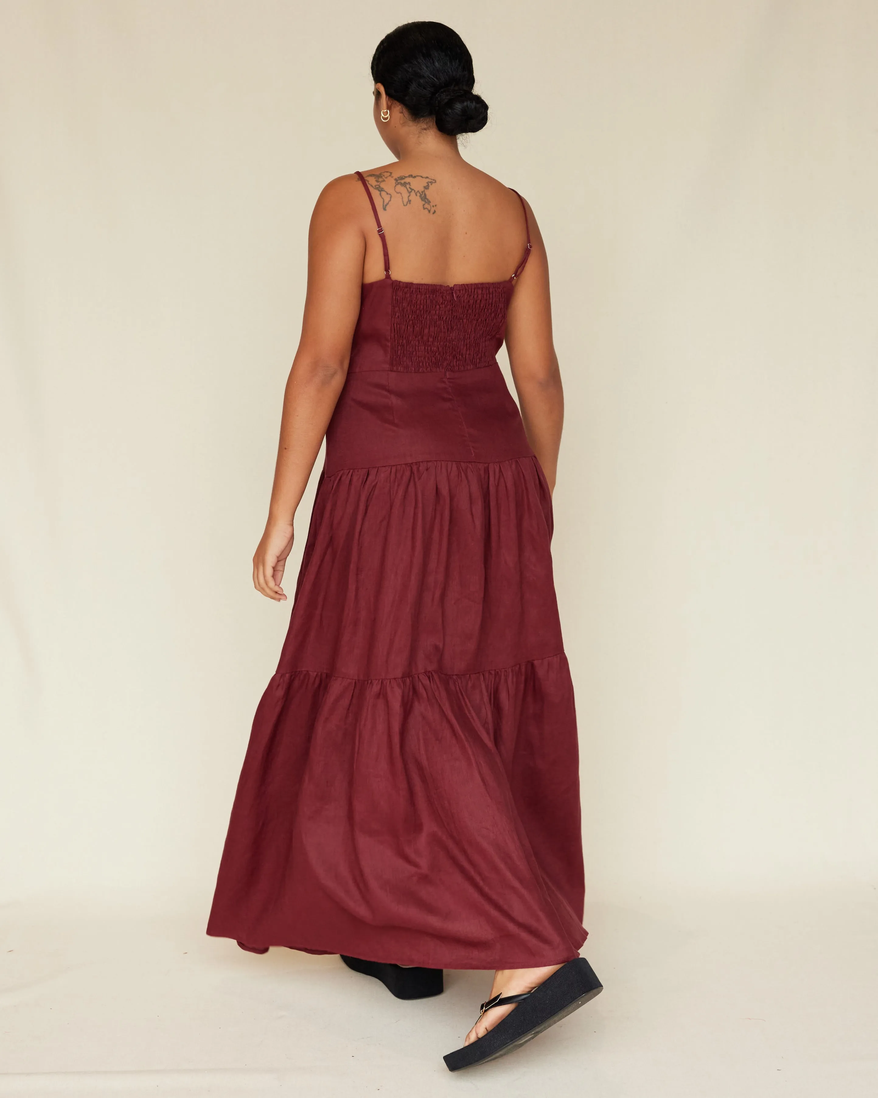 Sorrento Linen Maxi Dress - Merlot