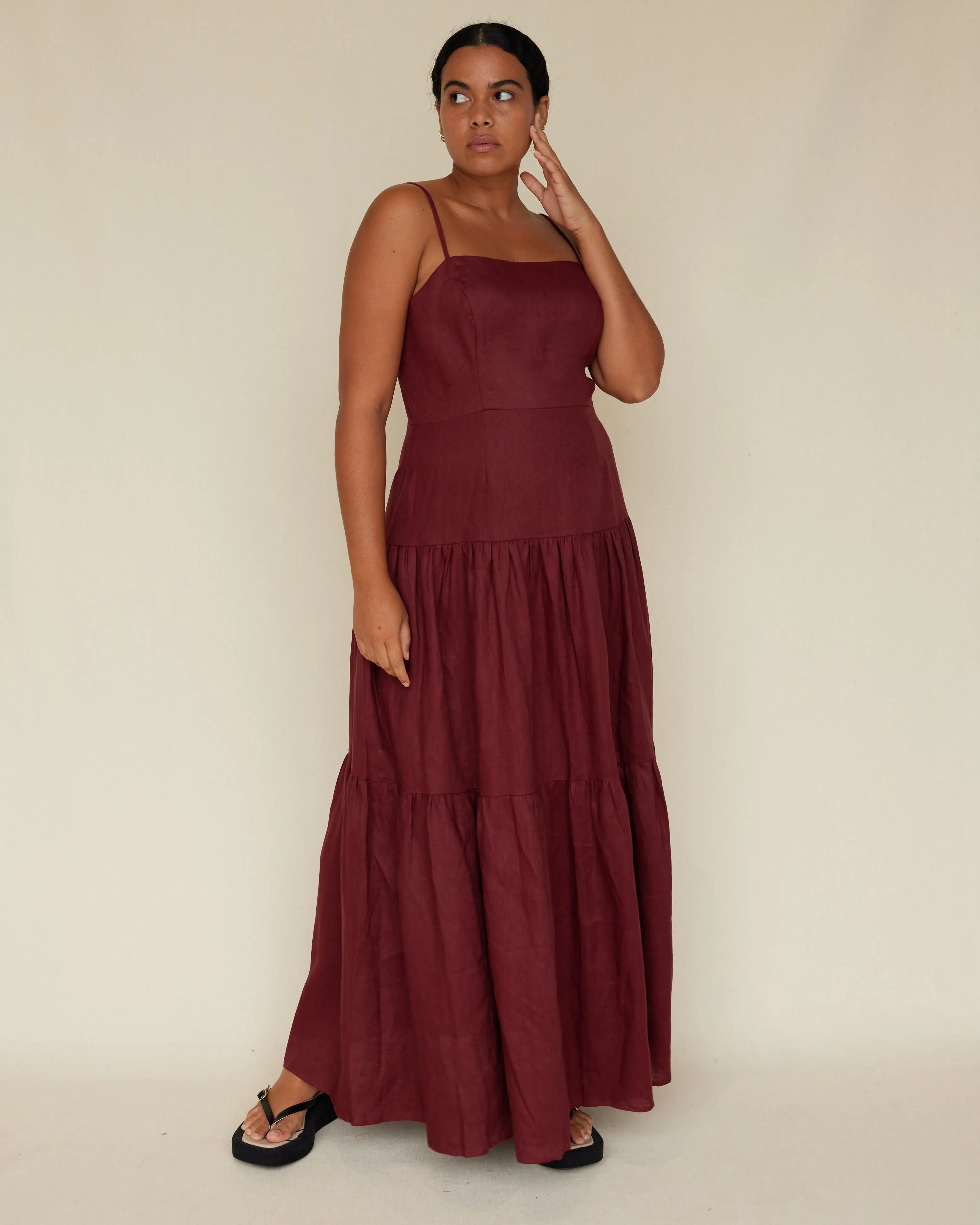 Sorrento Linen Maxi Dress - Merlot